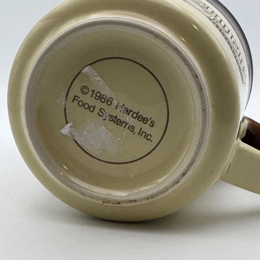 Vintage 1986 Hardee's Beige and Brown Coffee Mug - Picture 3 of 4